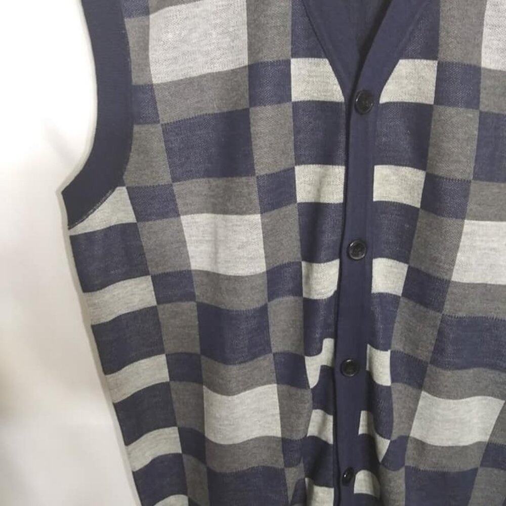 Decode Blue & Gray Patchwork Knit Sweater Vest Sz… - image 4